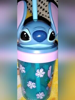 Disney Stitch Blue & Pink Floral Straw Cup